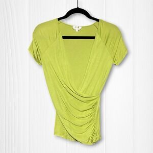 Max‎ Mara Wrap Front V-Neck Short Sleeve Top Womens M Green